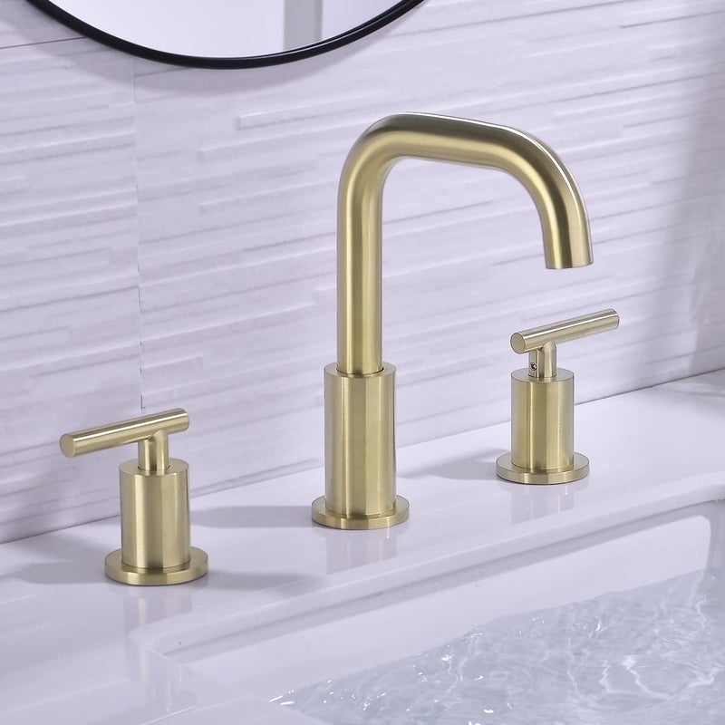 TRUSTMI Bathroom Faucet 2 Handle 8 Inch Brass Bathroom Sink Faucet 3 Hole Widespread with 360 Degree Swivel Spout, cUPC Water Supply Lines and Overflow Pop Up Drain Included, Brushed Gold - Image 3